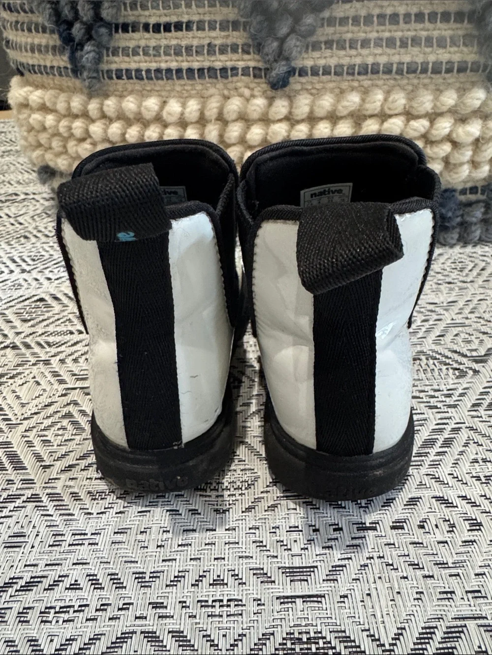 Native Shoes Kids White Patent Chelsea Boots with Black Sole